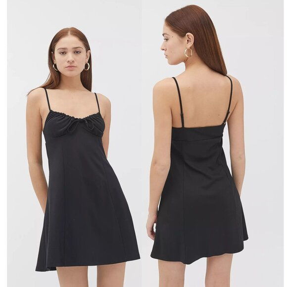 UO UO June Bug Tie-Front Mini Dress Black Strappy - Picture 1 of 4
